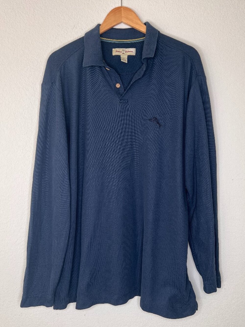 Tommy Bahama Men’s Long Sleeve Polo Shirt Blue Marlin Logo Size Large Golf Shirt